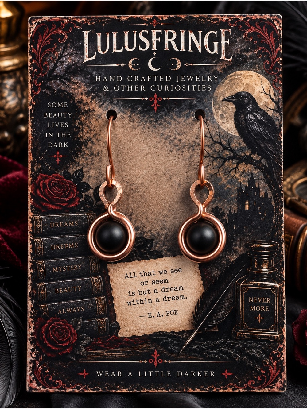 Artisan Black Onyx Copper Wrapped Stone Drop Earrings